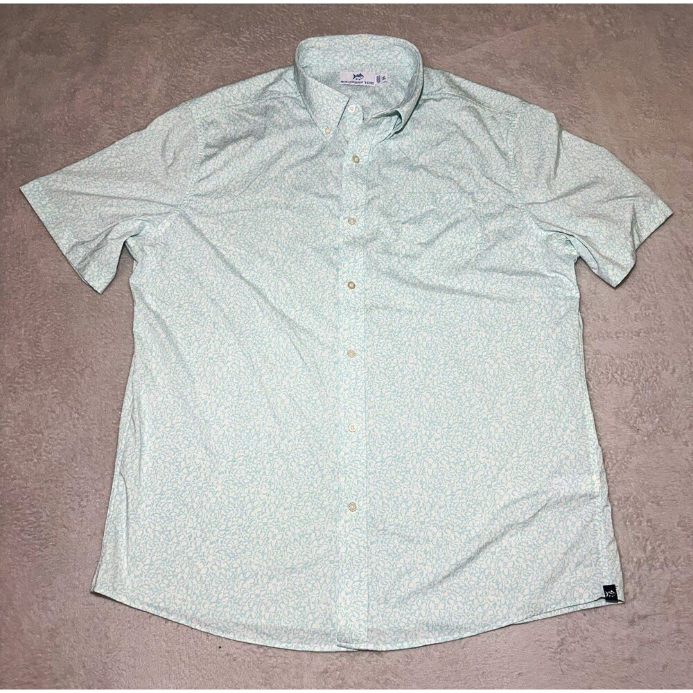 Southern Tide brrr° Mens XL Modern Fit Blue Floral Short Sleeve Shirt